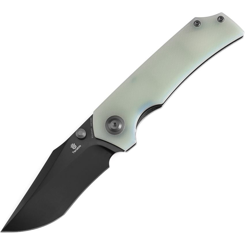 Tenable Fermi Black Recurve Linerlock Knife Jade G10 Handles