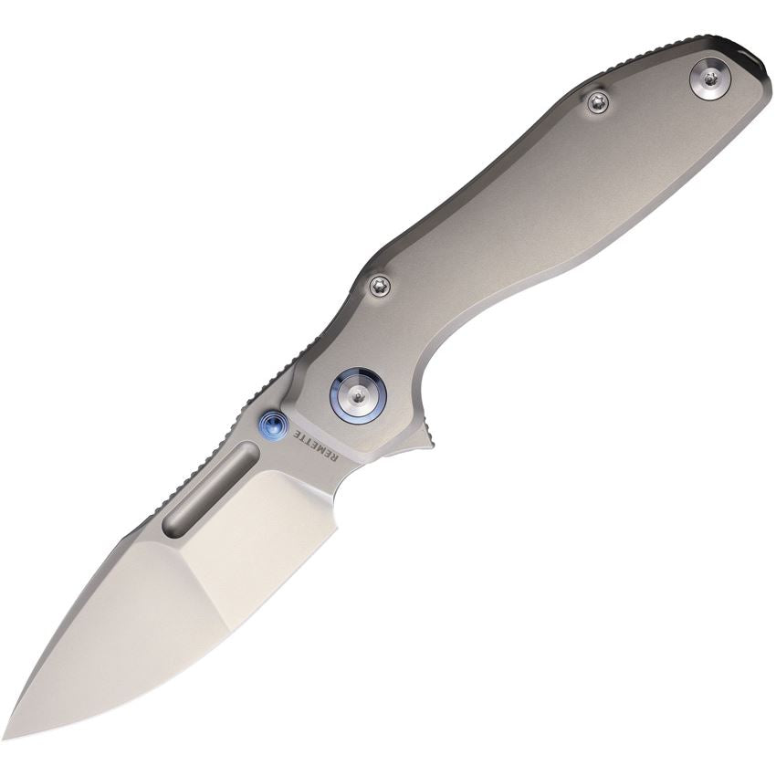 Remette TwoFace Gray M390 Spear Point Framelock Knife Sand Blast Titanium Handles