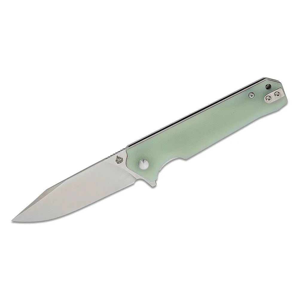 QSP Knives Mamba V2 Flipper Knife 3.5″ D2 Satin Clip Point Blade, Natural (Jade) G10 Handles, Liner Lock