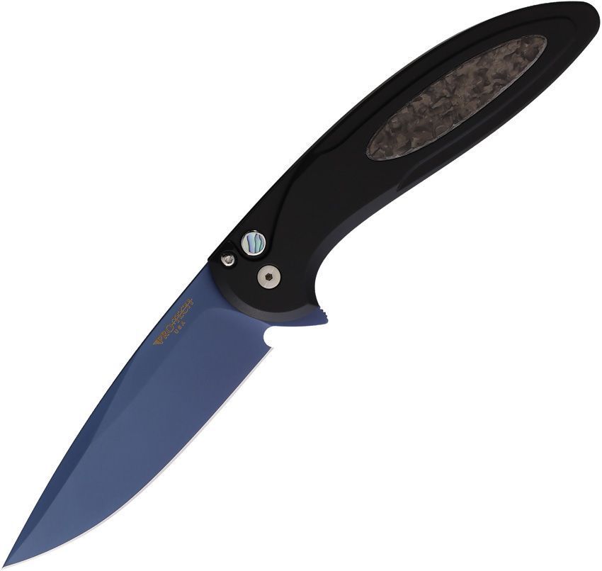 Pro-tech Cambria 2 Blue MagnaCut Button Lock Knife Black Aluminum Handle