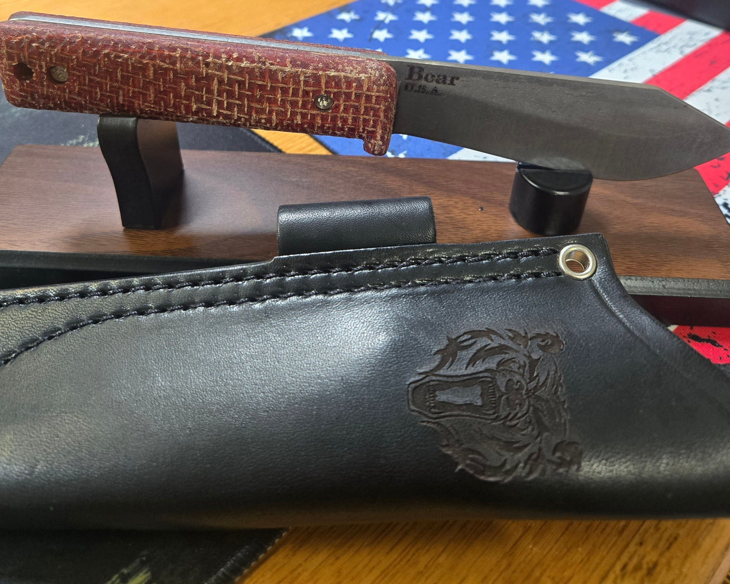 Bear Forest Knives The Bear Red Burlap Micarta