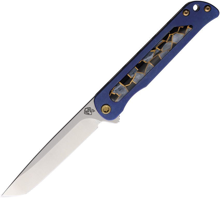 Medford The T-Bone Tumbled Tanto Frame lock Knife Blue Handles