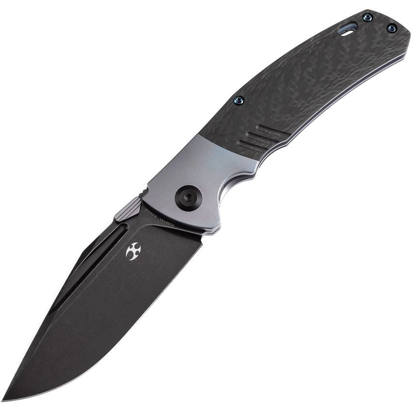 Kansept Hinterland Black Stonewash Framelock Knife Blue Handles