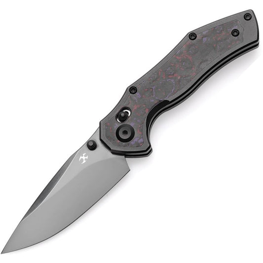 Kansept Apollo Black Stonewash Drop Point Crossbar Lock Knife Black Stonewash/Purple Haze Carbon Fiber Handles