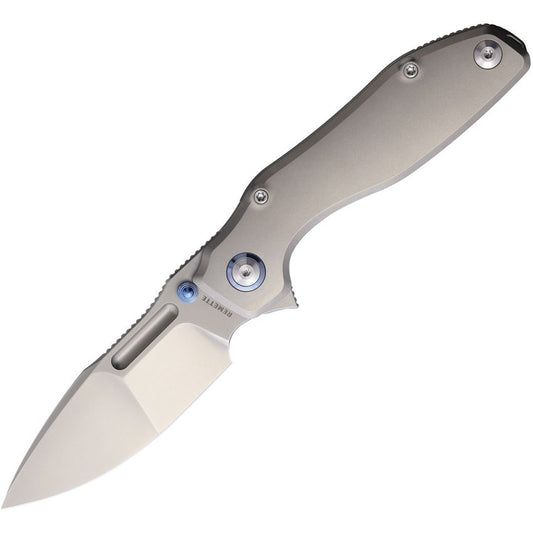Remette TwoFace Gray M390 Spear Point Framelock Knife Sand Blast Titanium Handles