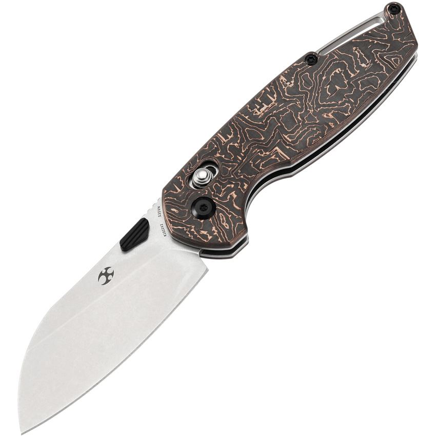 Kansept Knives Nick Swan Model 6 Crossbar Lock Folding Knife 3.1" CPM-S35VN Stonewashed Sheepsfoot Blade, Copper Carbon Fiber Handles - K1022V2