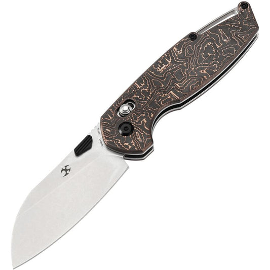 Kansept Knives Nick Swan Model 6 Crossbar Lock Folding Knife 3.1" CPM-S35VN Stonewashed Sheepsfoot Blade, Copper Carbon Fiber Handles - K1022V2