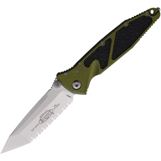 Microtech Socom Elite Linerlock Stonewash Serrated Tanto OD Green Aluminum Handle