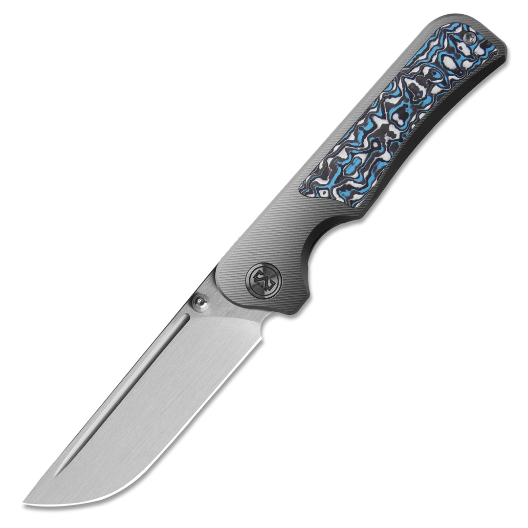 Miguron Pagos II Folding Knife Titanium/Blue Carbon Fiber Handle M390 Plain