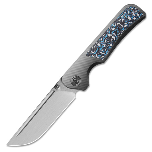 Miguron Pagos II Folding Knife Titanium/Blue Carbon Fiber Handle M390 Plain