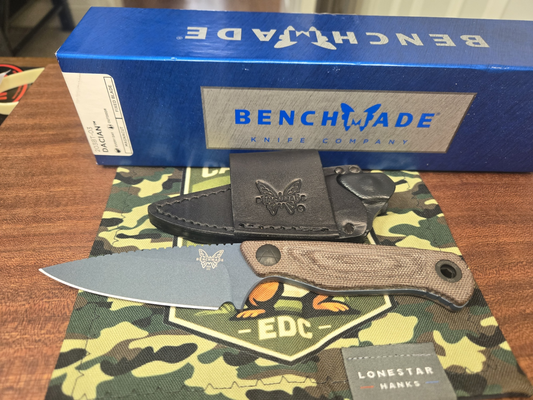 PRE-OWNED Benchmade Dacian Pocket Fixed Blade Knife 3.54" CPM-MagnaCut Blue Cerakote Drop Point Blade