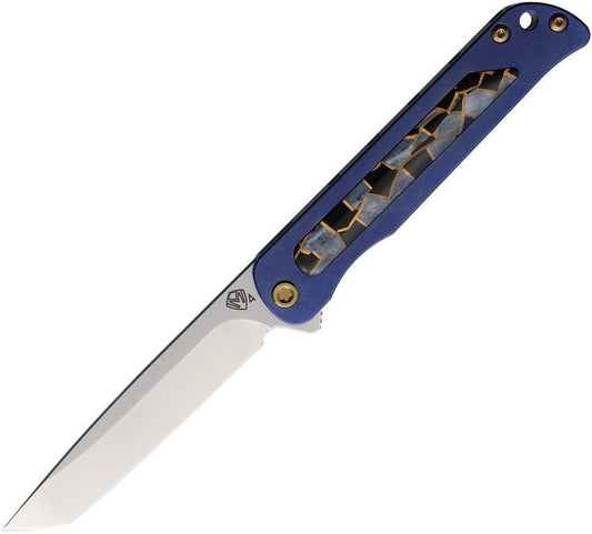 Medford The T-Bone Tumbled Tanto Frame lock Knife Blue Handles